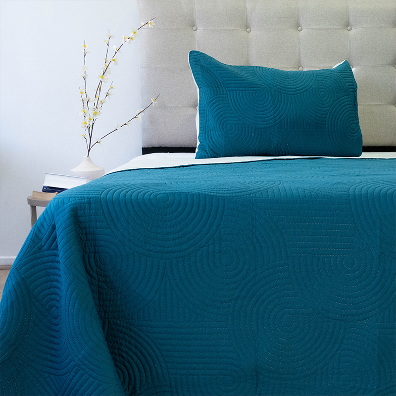 Quilt Bicolor 2 Plazas Doral Petróleo-Verde Agua